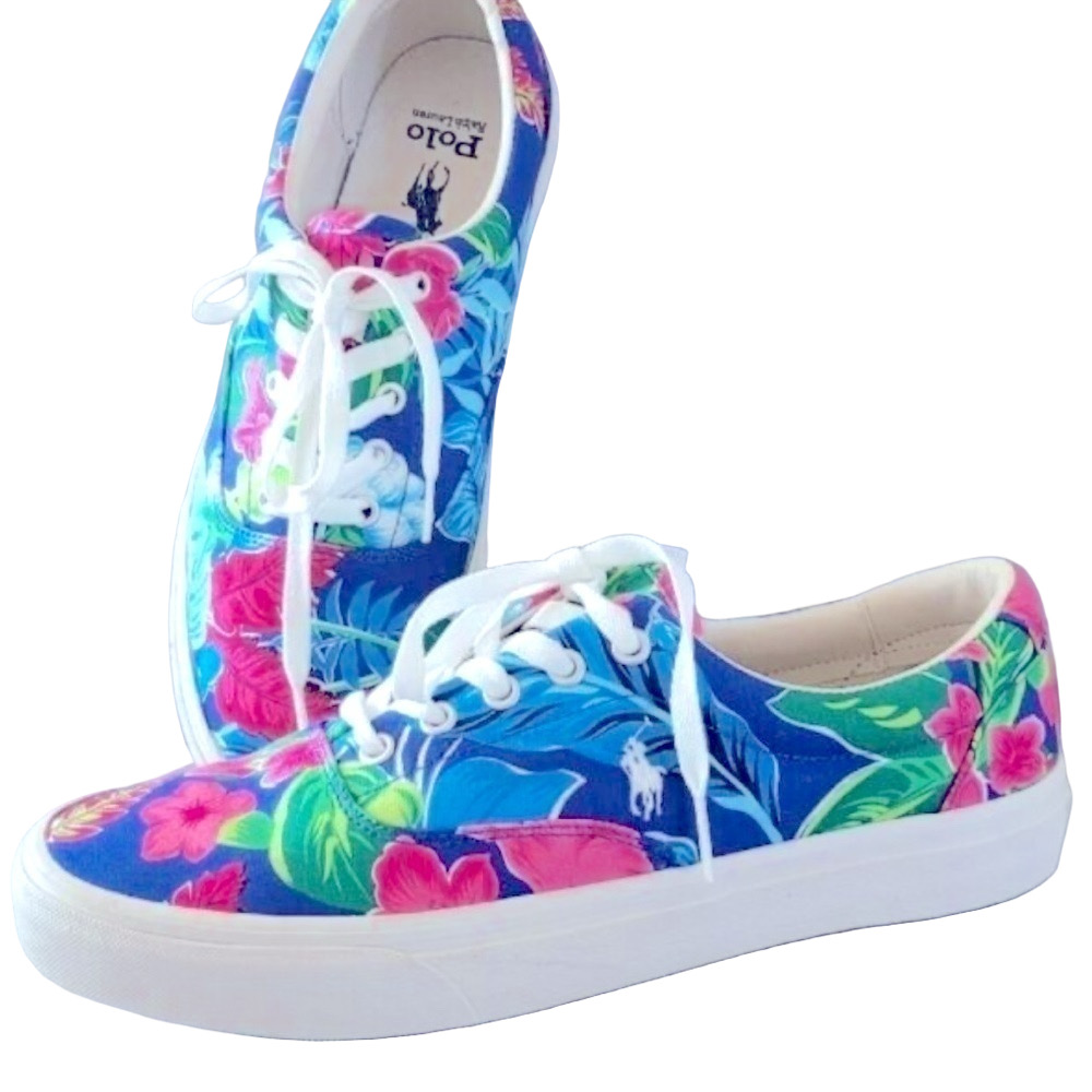 Ralph Lauren Polo Sz 10 Hawaiian Tropical Print Keaton Lace Up Tennis Shoes NWT